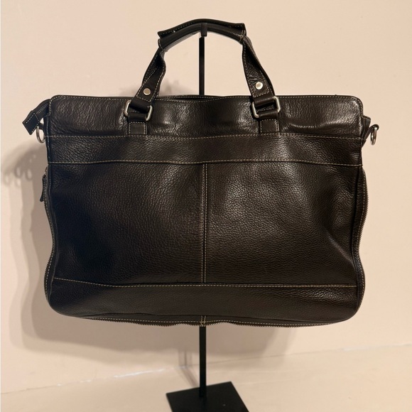 Levenger Dark BROWN Leather Expandable Laptop Messenger Bag Fits 16 In Computer - Picture 2 of 16